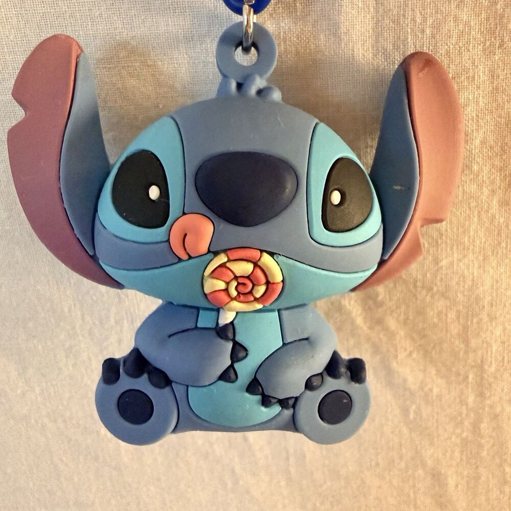Disney Stitch Lollipop Rubber Keychain Bag Clip Charm Blue Lilo & Stitch Figure